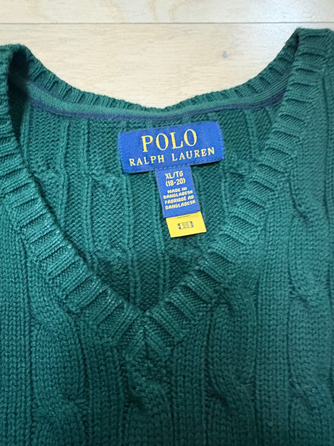 폴로 랄프로렌 케이블 니트조끼 보이즈 XL 그린 상품이미지3