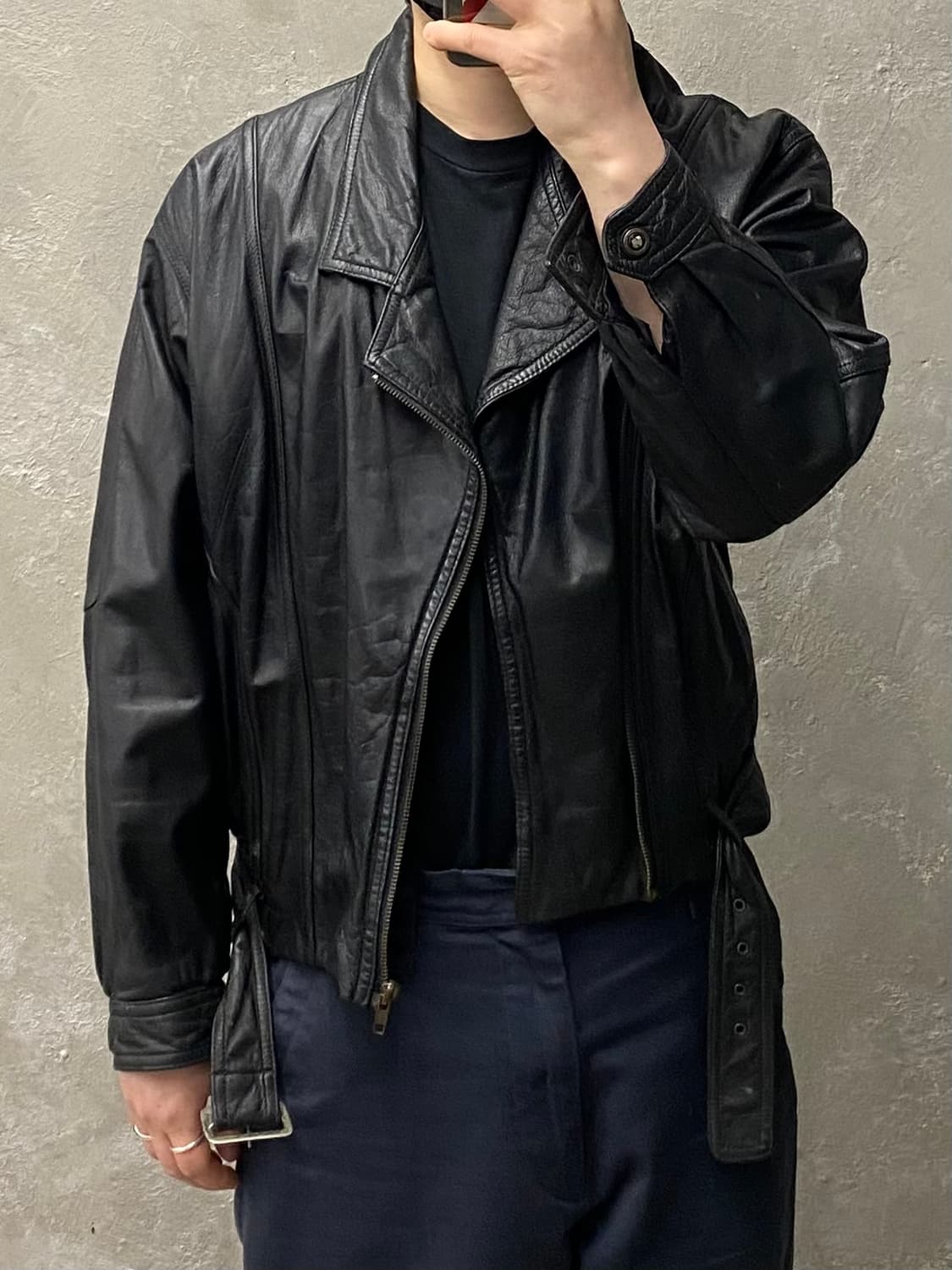 [L] 90s NCAF 빈티지 블랙 리얼레더 라이더 자켓 상품이미지10