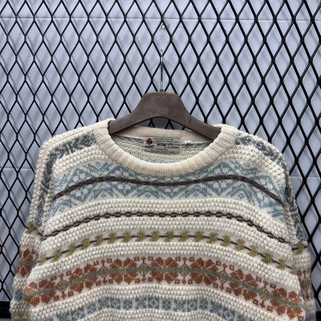 USA VTG 노르딕 패턴 울 니트 스웨터 루즈핏 아이보리 상품이미지3