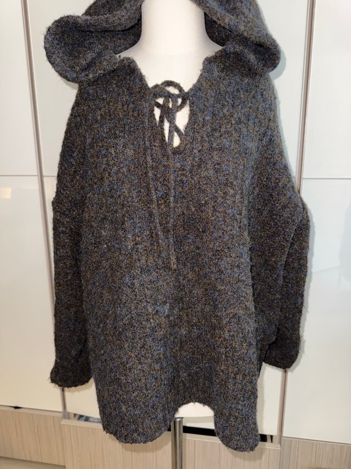 아방 오버핏 니트 오픈숄더 가디건 후드티 후드집업 상품이미지3