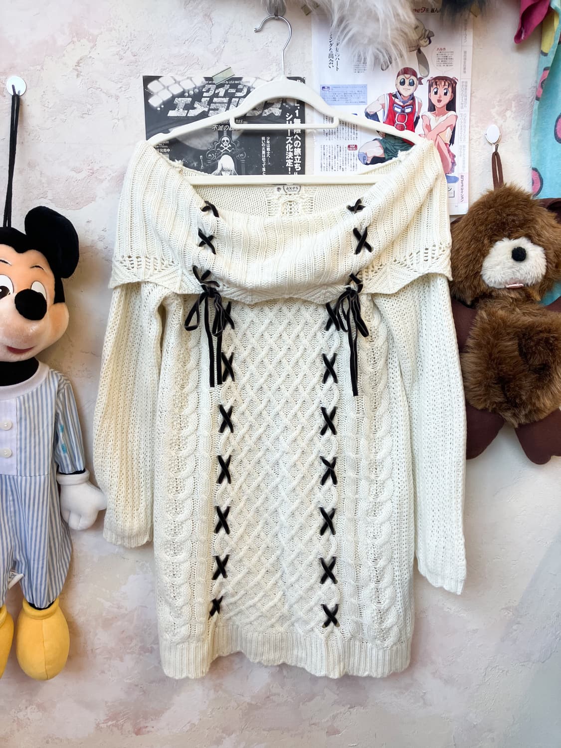 엑시즈팜 오프숄더 리본 니트 원피스 상품이미지2