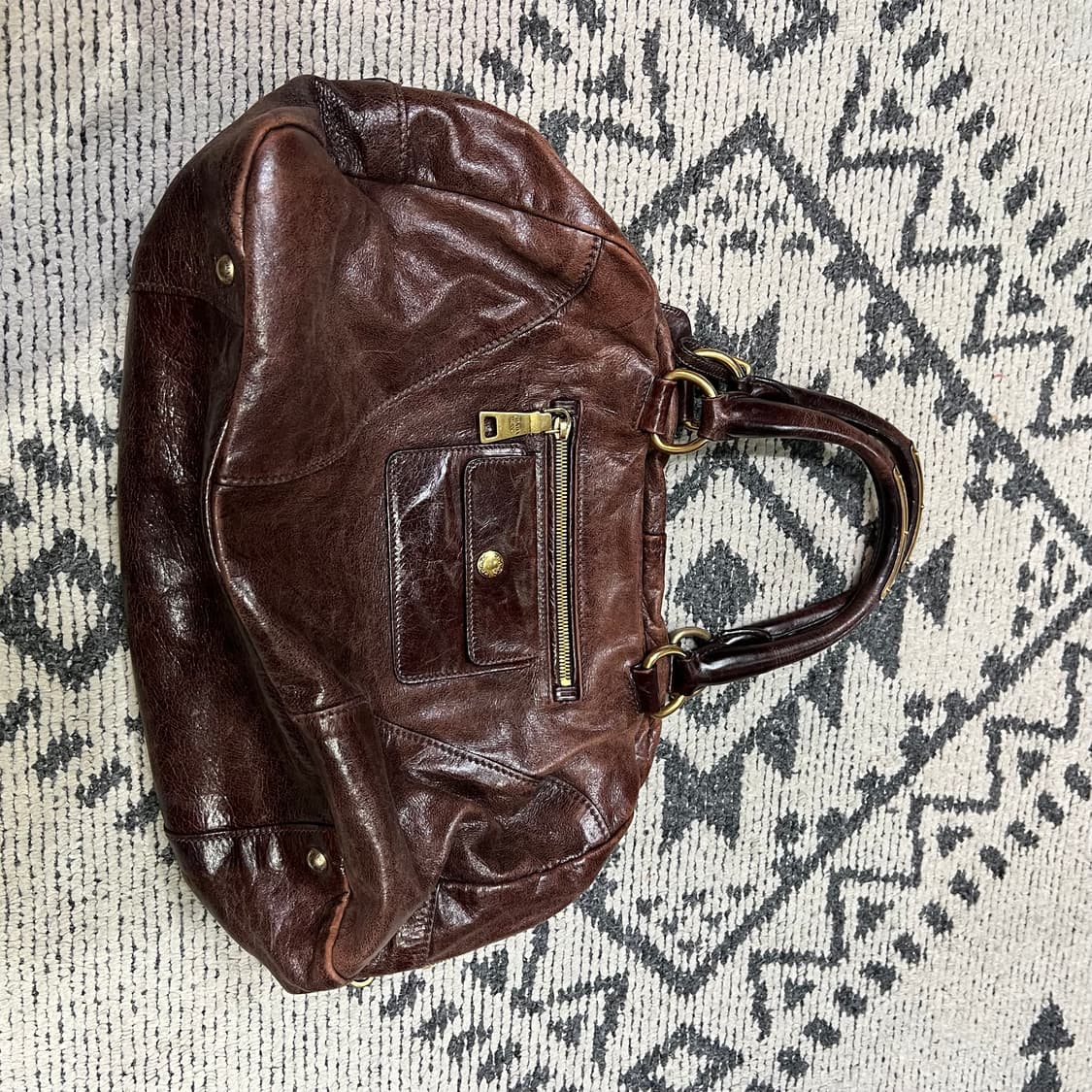 Prada 프라가 브라운 레더 핸드백 상품이미지4