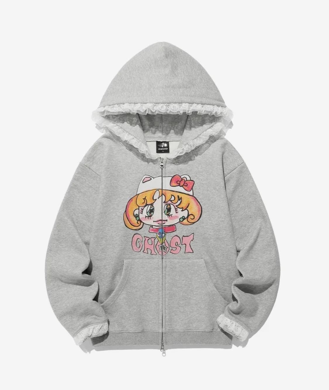나이스고스트클럽 고스트소울걸 캣 레이스 후드집업 그레이 M 상품이미지1