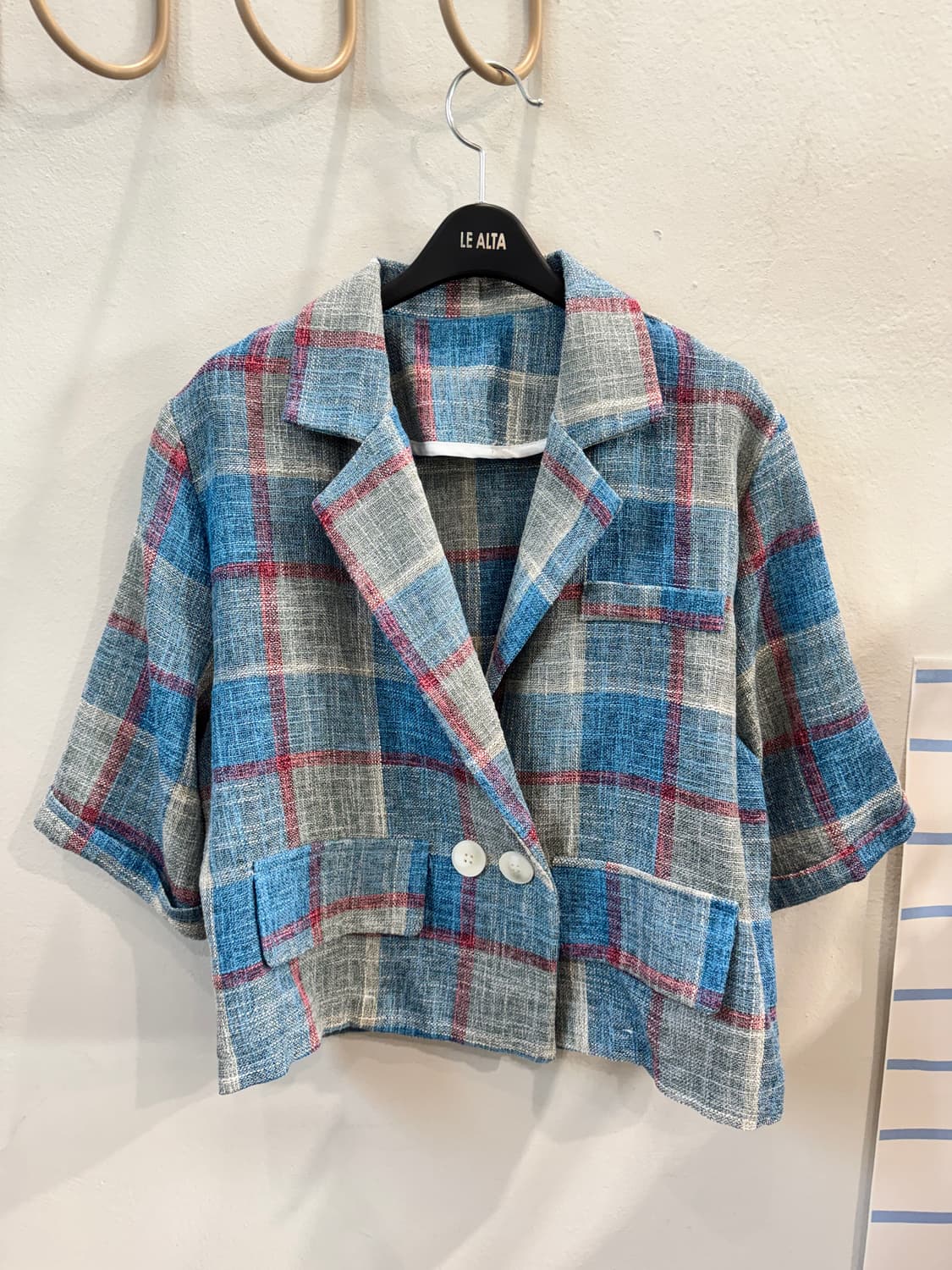 vintage 린넨 체크크롭 자켓 상품이미지1