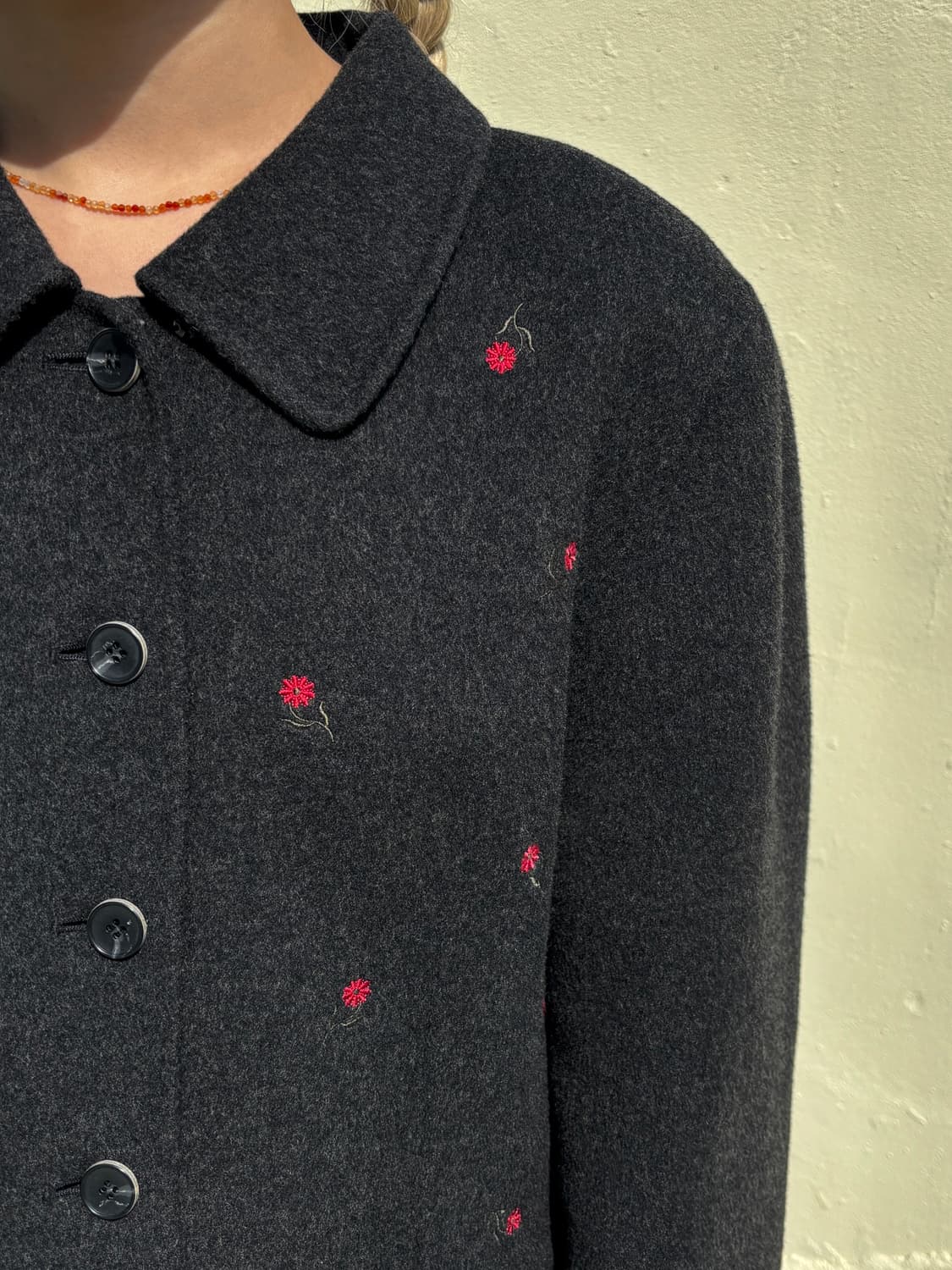 플라워 자수 울 하프 코트 상품이미지3