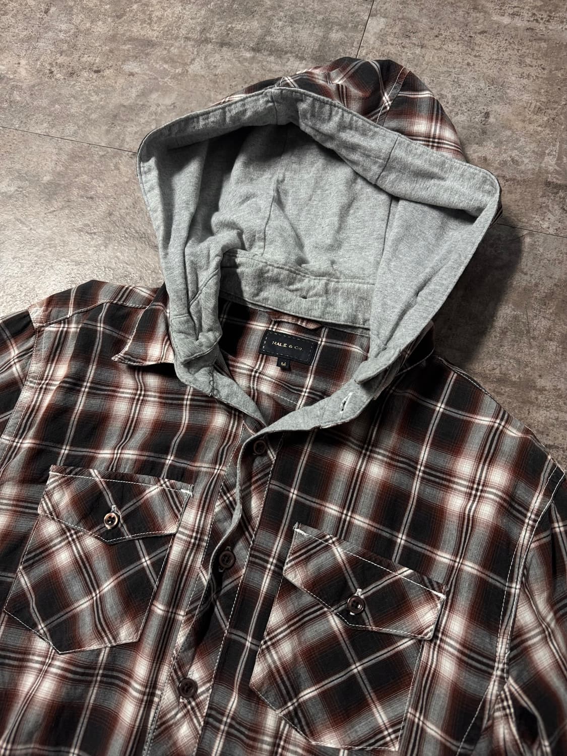 체크 패턴 탈착 후디드 셔츠 상품이미지6