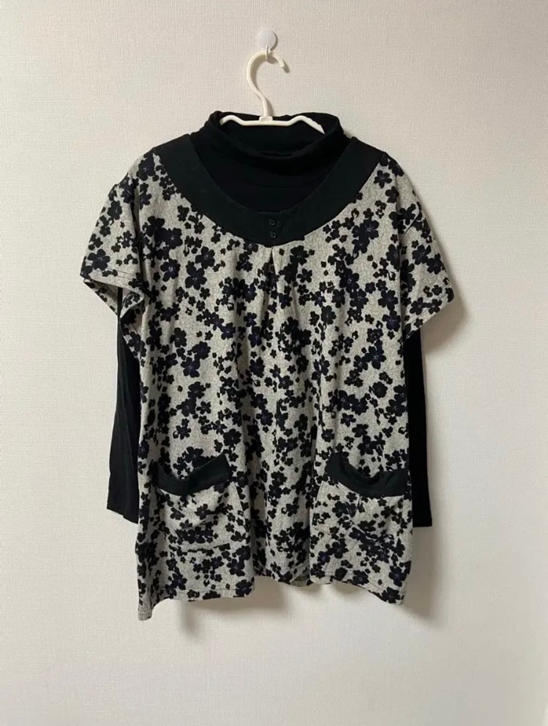 일본 빈티지 모리걸 하구미세트 꽃무늬 반팔&목폴라 상품이미지1