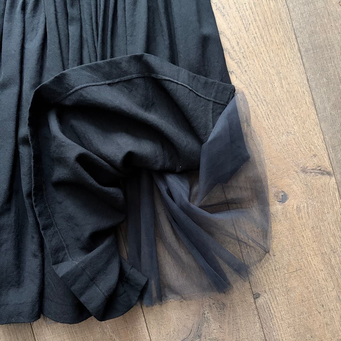 Tulle Docking Wool Shirring Skirt 상품이미지10