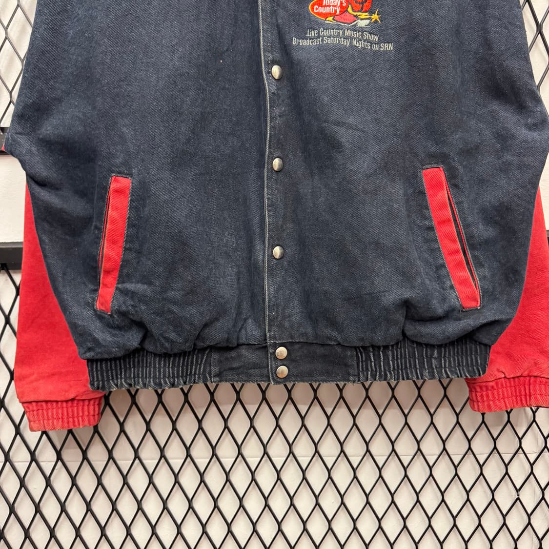 USA VTG 90s 빈티지 블랙 데님 바시티 레드 배색 워크 자켓 상품이미지4