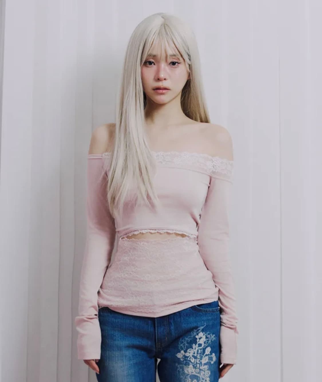 [택달린 새상품]일리오 핑크 레이스 오프숄더 롱슬리브발레코어히메갸루페어리 상품이미지1