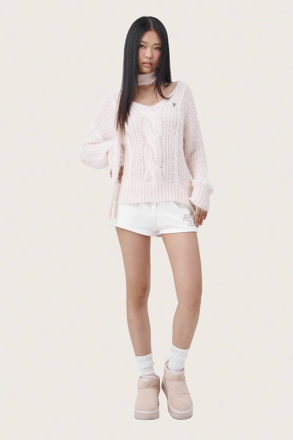 클리시어 Softy cable knit & muffler, Pink 상품이미지1