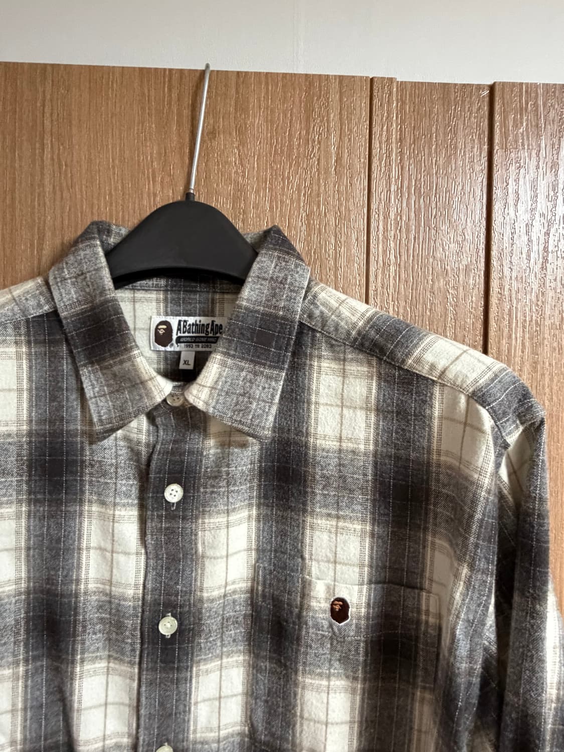 [XL] 베이프 에이프 헤드 원 포인트 플란넬 체크 셔츠 상품이미지3