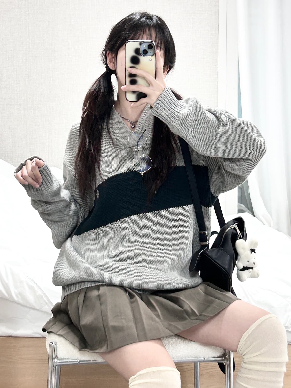 폴로스포츠 그린배색 그레이 숄카라 니트 상품이미지1