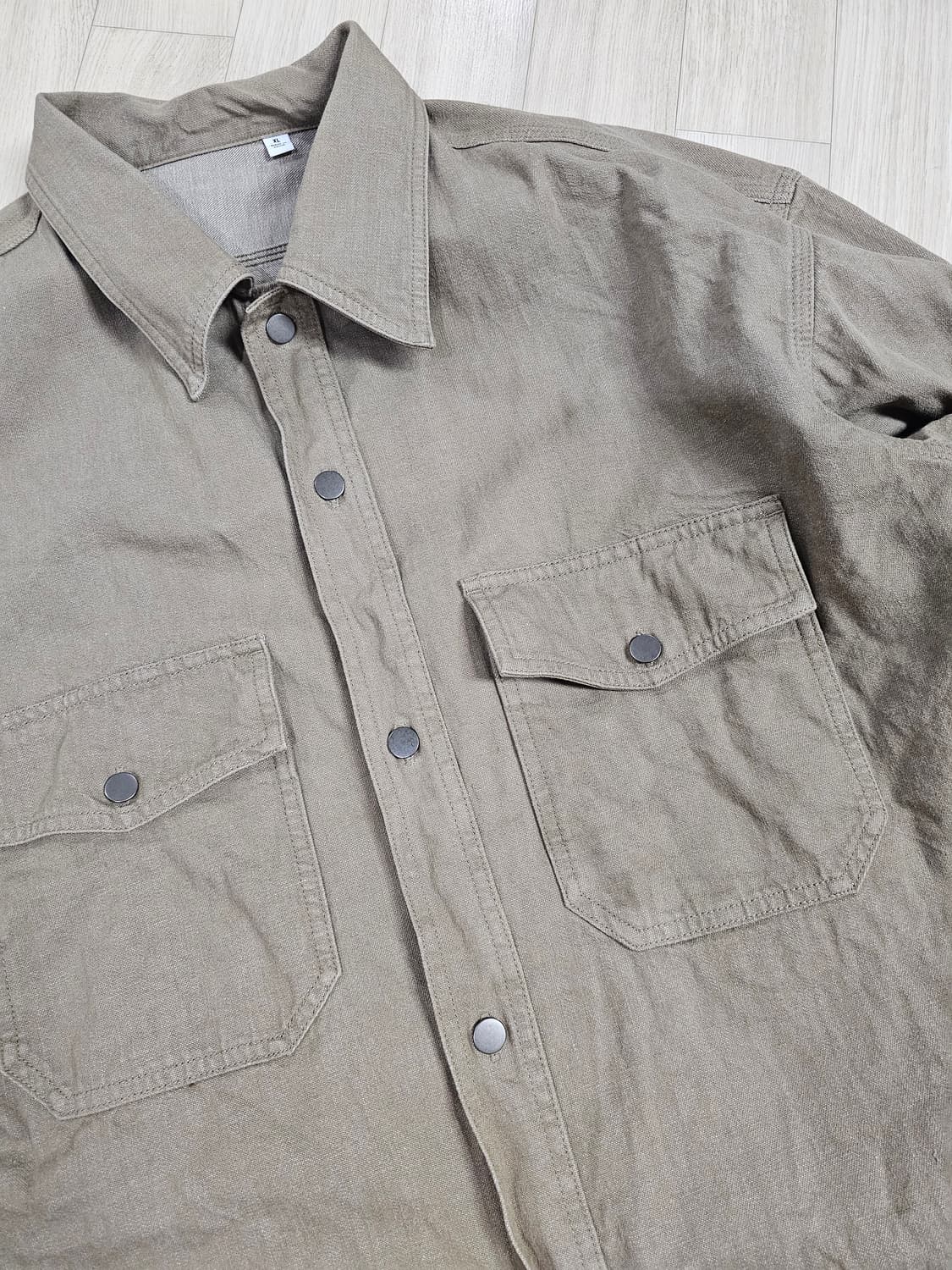 [XL] 유니클로 빈티지 올리브 브라운 코튼 워크 셔츠 자켓 (셔켓) 상품이미지3