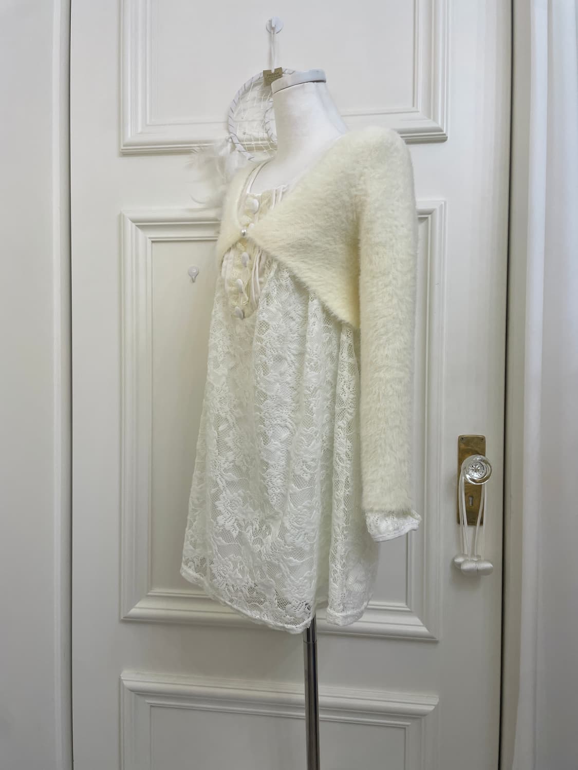 cream pearl point mini sweater bolero 상품이미지3