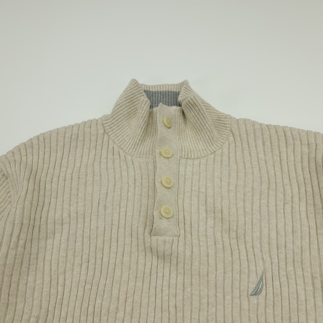 CN977 XL 노티카 연베이지 리브드 하프버튼 긴팔 니트 스웨터 상품이미지2