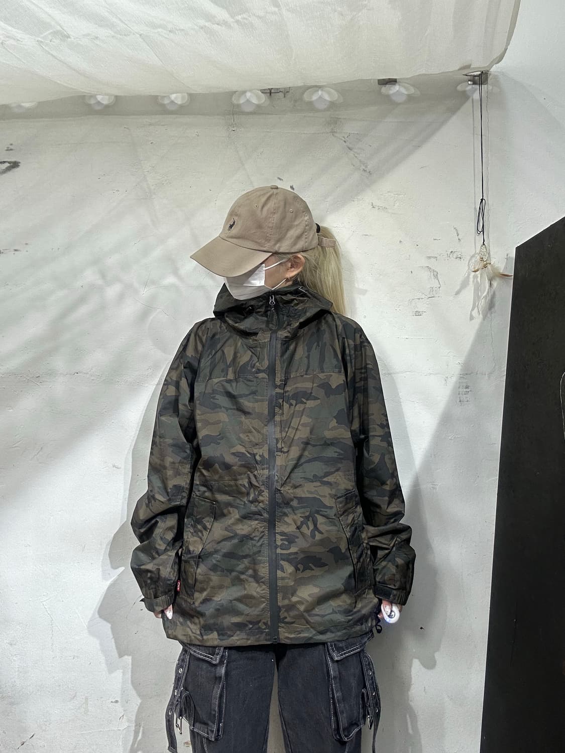 일본 빈티지 카키 밀리터리 카모 후드 바람막이 트랙 자켓  상품이미지2