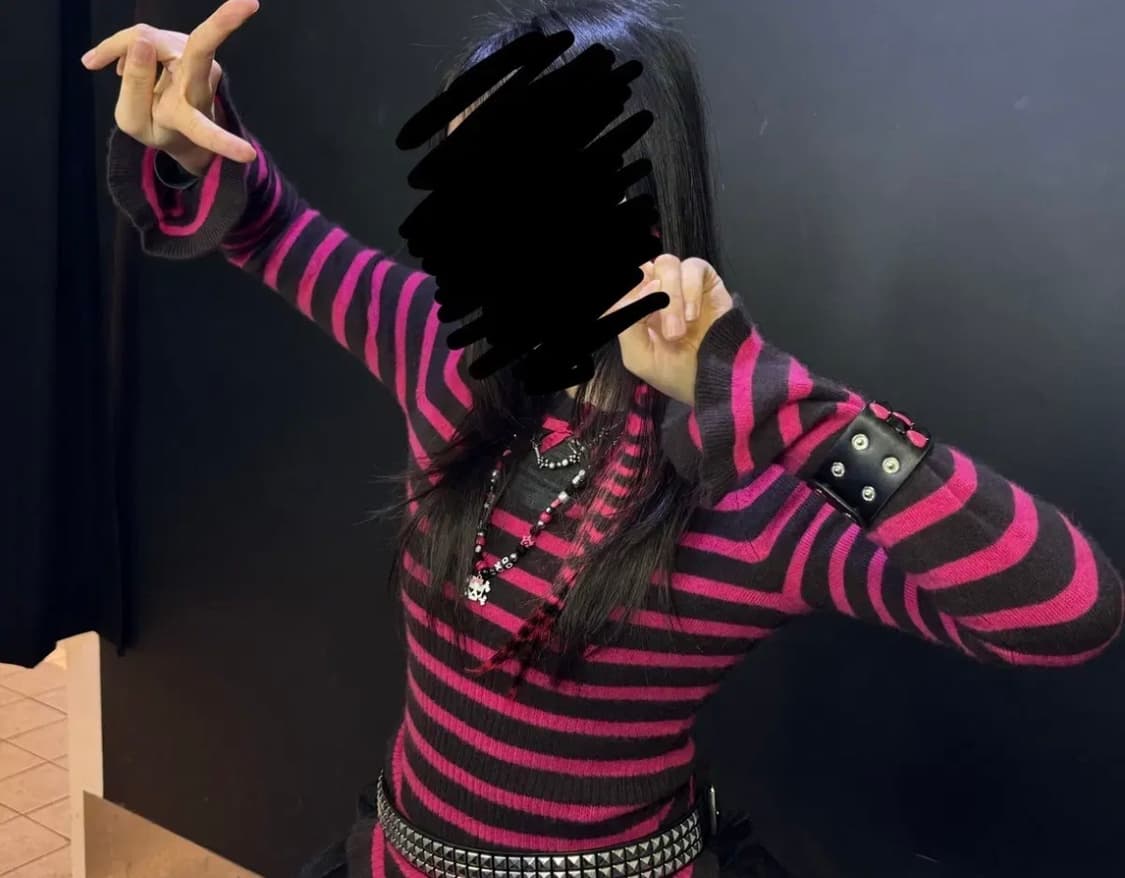 씬키드 핑크 블랙 스트라이프 니트 emo 펑크 punk scene 상품이미지2