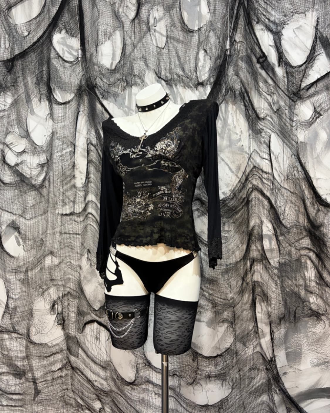 Y2K Punk lace off-shoulder blouse 상품이미지3