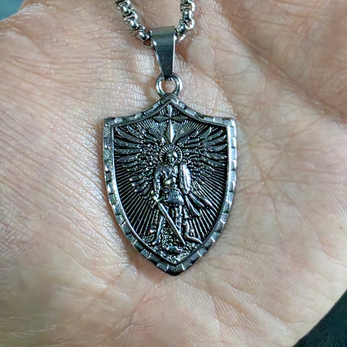 Divar 티타늄 펜던트 빈티지 엔틱 천사 방패 엠블럼 남자 목걸이 상품이미지6