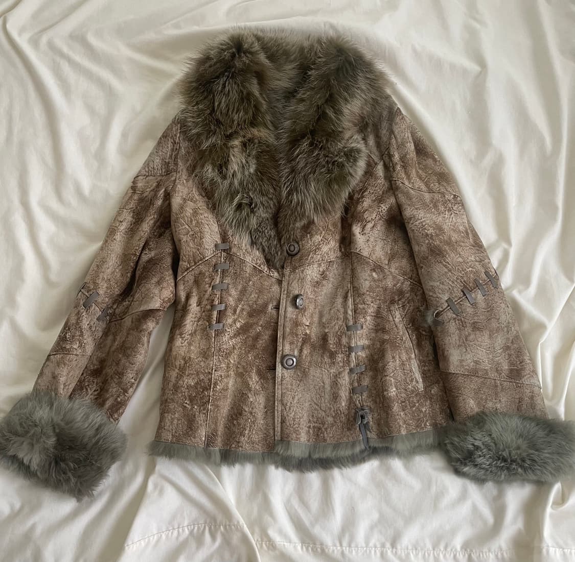 빈티지 페어리그런지 브라운 카키 퍼자켓 상품이미지1