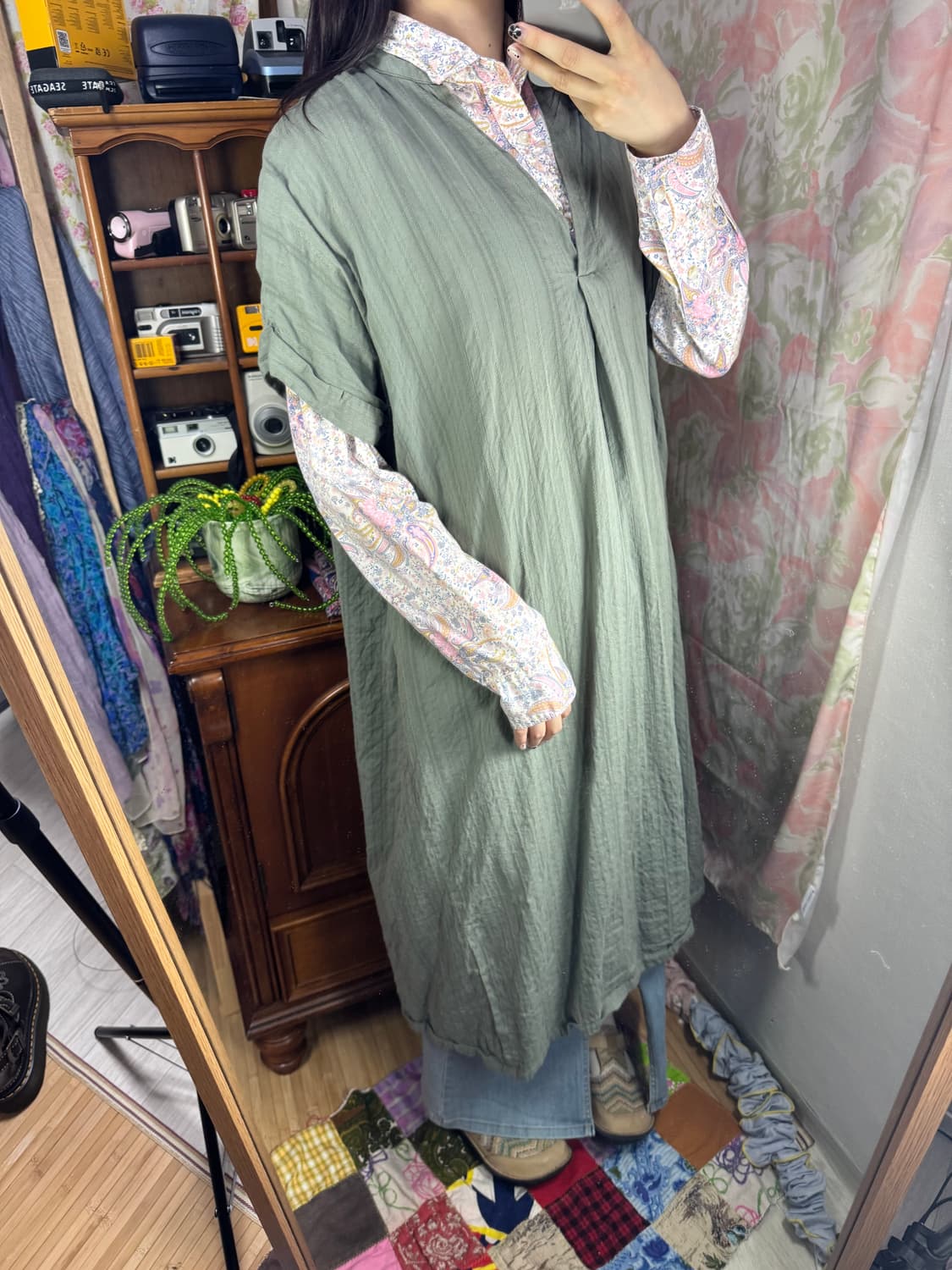 파스텔 카키 셔츠 롱 원피스 상품이미지2