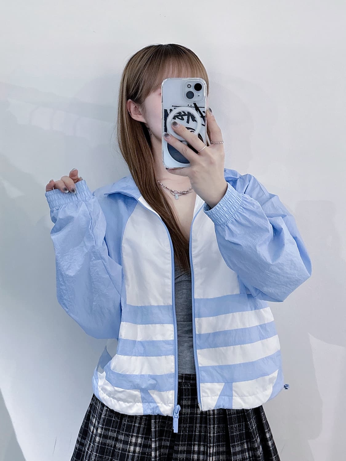 아디다스 베이비블루 빅로고 투웨이 크롭 바람막이 상품이미지1