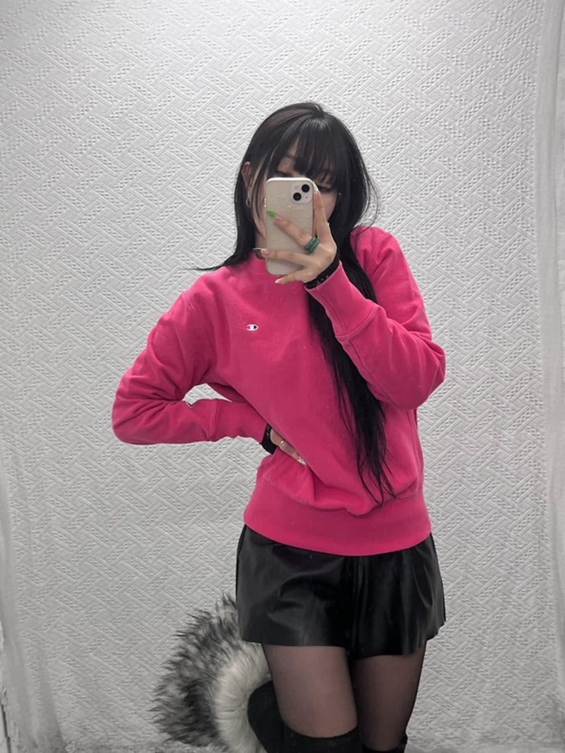 챔피온 리버스위브 Y2K 00's 핫핑크 맨투맨 M C09014 상품이미지1