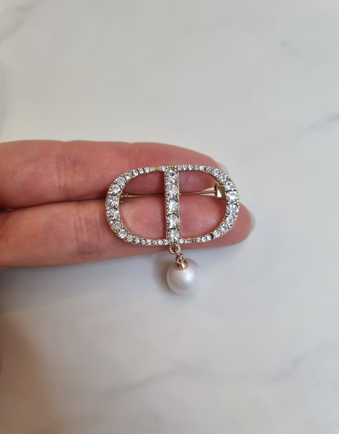 디올 업사이클링 큐빅 진주드롭 브로치 상품이미지4