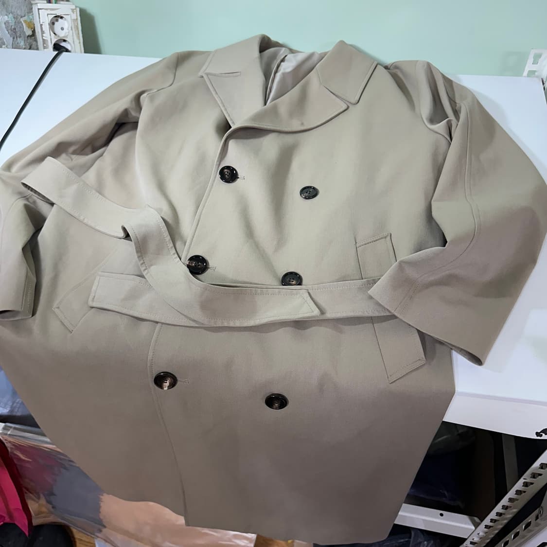 100 L 앤드지 딥베이지 로브 더블 롱 트렌치코트 상품이미지1