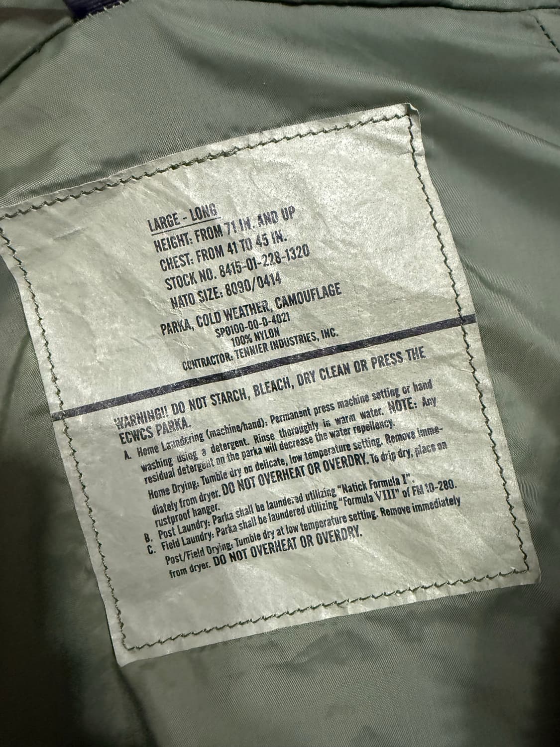 미군 ECWCS 1세대 고어텍스 파카 LARGE-LONG / 군납 정품  상품이미지4