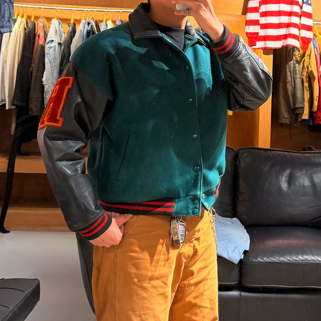 리복 90s 카우레더 바시티 자켓 M 105 캐나다제 상품이미지10