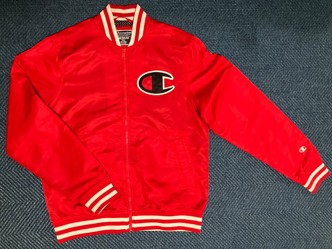 챔피온 레드 빅로고 패치 디테일 바시티 자켓 상품이미지1