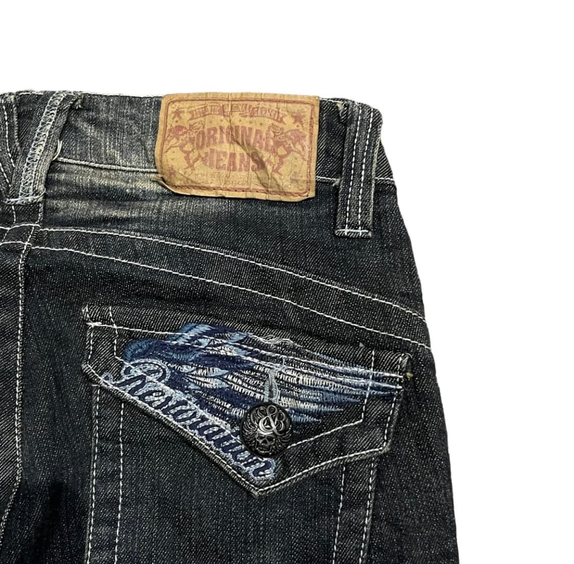 y2k 빈티지 백포켓 자수 디테일 워싱 부츠컷 팬츠 상품이미지6