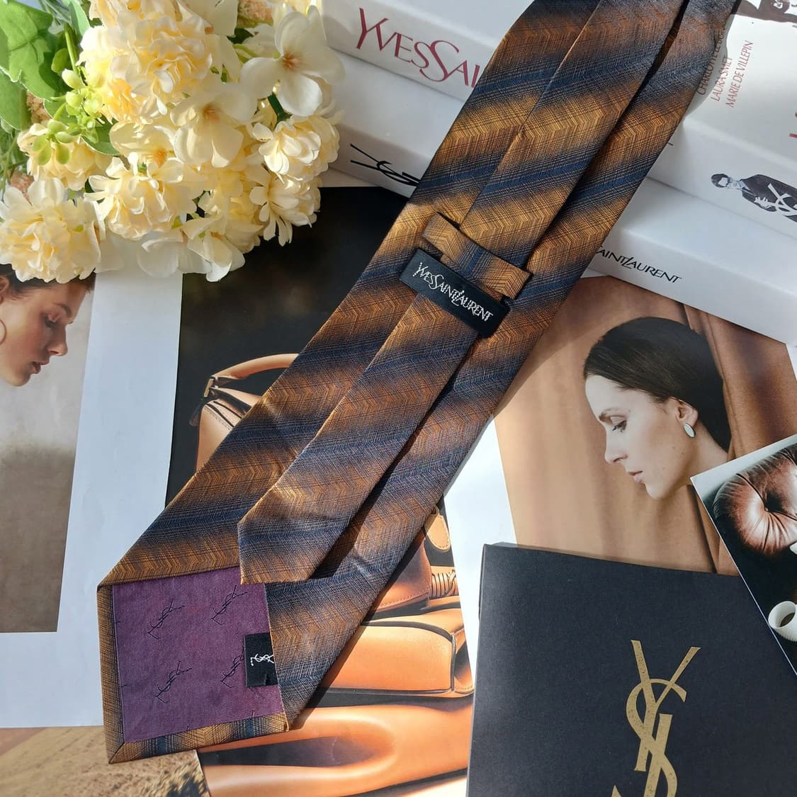 입생로랑 실크 헤링본 스트라이프 넥타이 9.7cm A+등급 a19714 상품이미지6