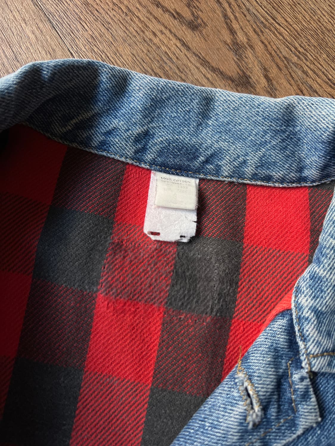 [S]90's USA 빈티지 버팔로 체크 라이닝 데님 트러커 자켓 상품이미지2