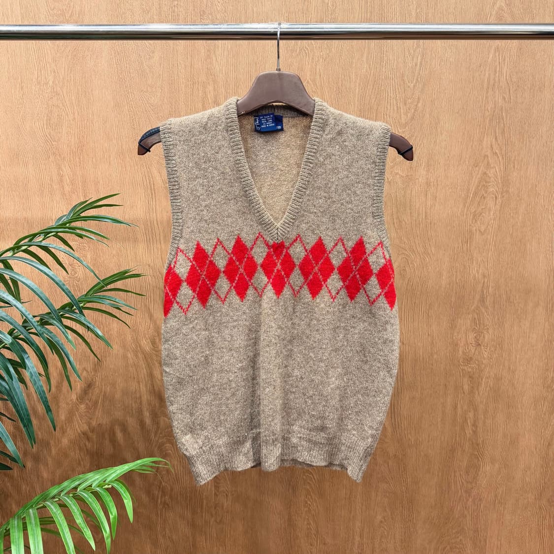 폴로 랄프로렌 딥 브이넥 울 니트 베스트 레드 아가일 패턴 디테일 브라운 상품이미지1