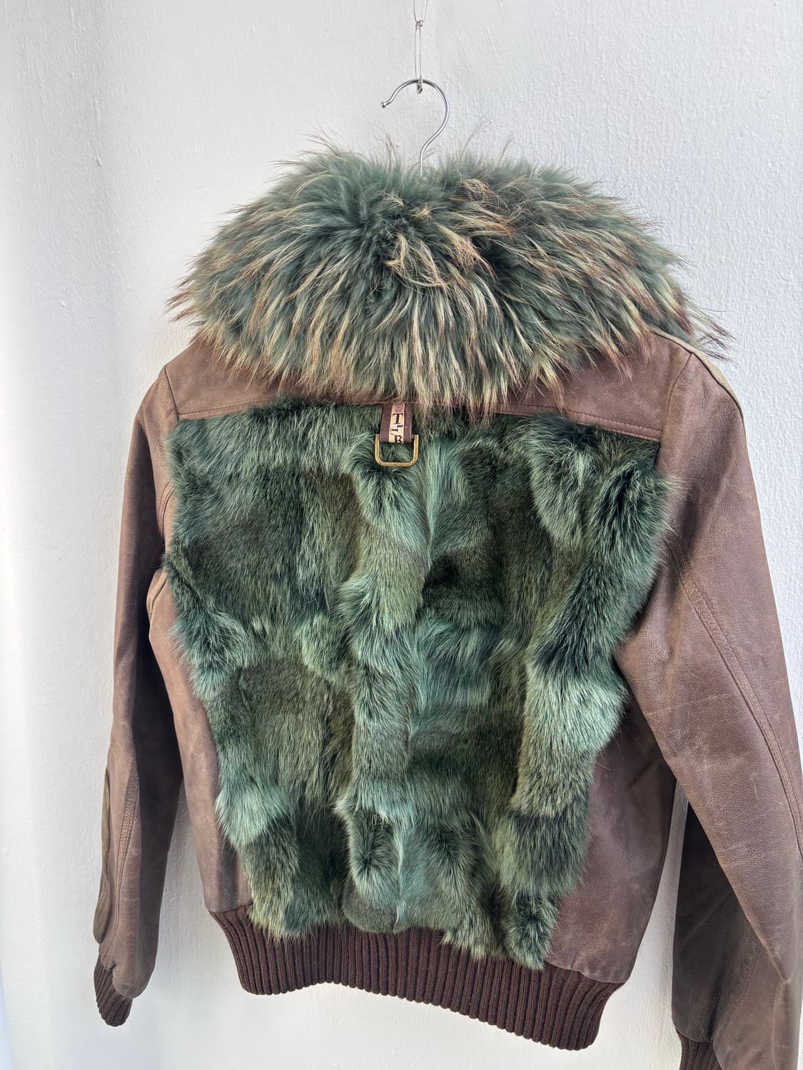 Vintage Brown Green Fur Leather Jacket 상품이미지4
