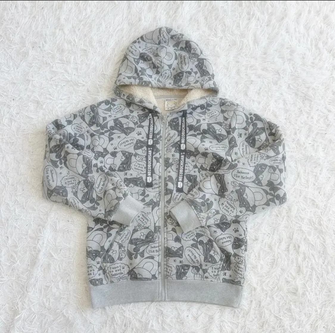 무드브릿지 빈티지 네코부치상 모리걸 고양이 양털 기모 후드집업 상품이미지1