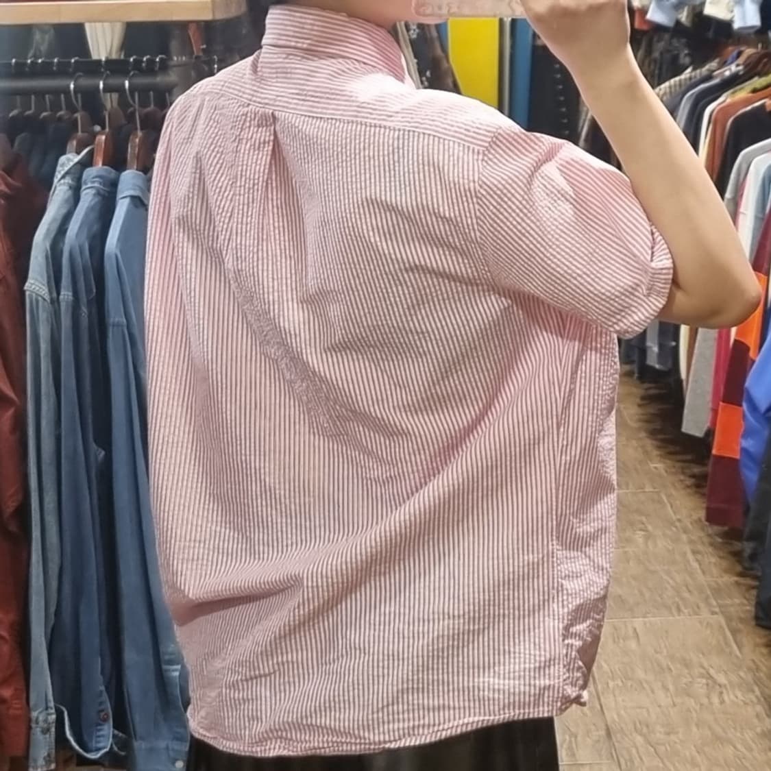 [Hi] 폴로 스트라이프 반팔 셔츠 핑크 상품이미지5
