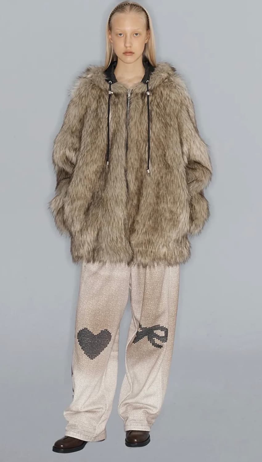 OPEN YY 리버시블 퍼 후드 자켓 (베이지) S 사이즈 상품이미지1