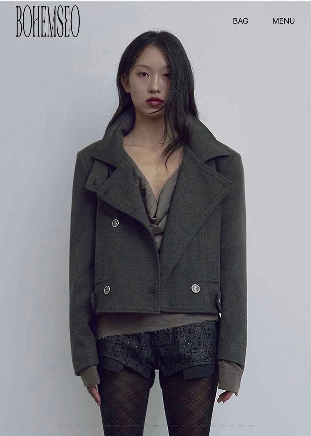 보헤미안 서울 BELTED HALF COAT, CHARCOAL 상품이미지1