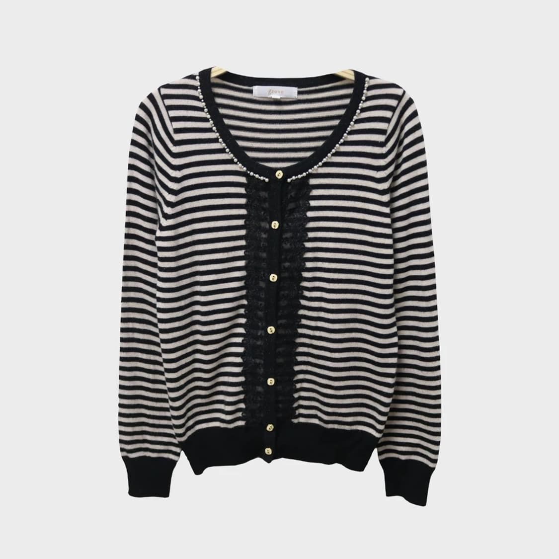 그로브  오네갸루 스트라이프 레이스 니트 가디건 62050 상품이미지1