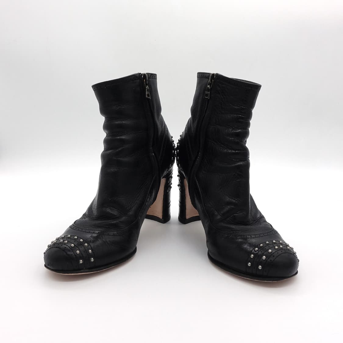 [35/5, 230] PRADA 프라다 스터드 라운드토 레더 부츠 상품이미지4