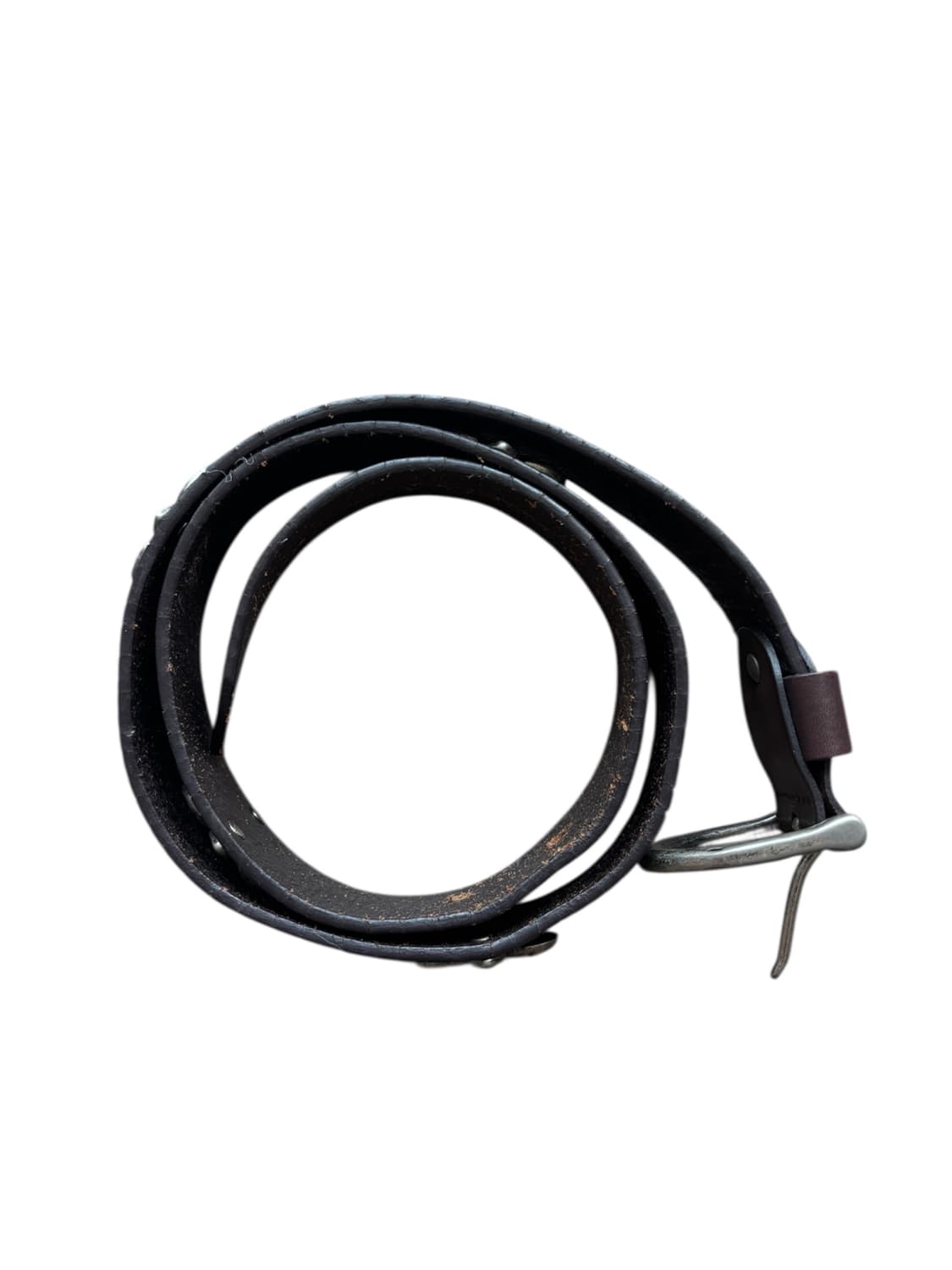 BUCKAROO 빈티지 크롬 스터드 & 음각 레더 벨트 브라운 상품이미지8