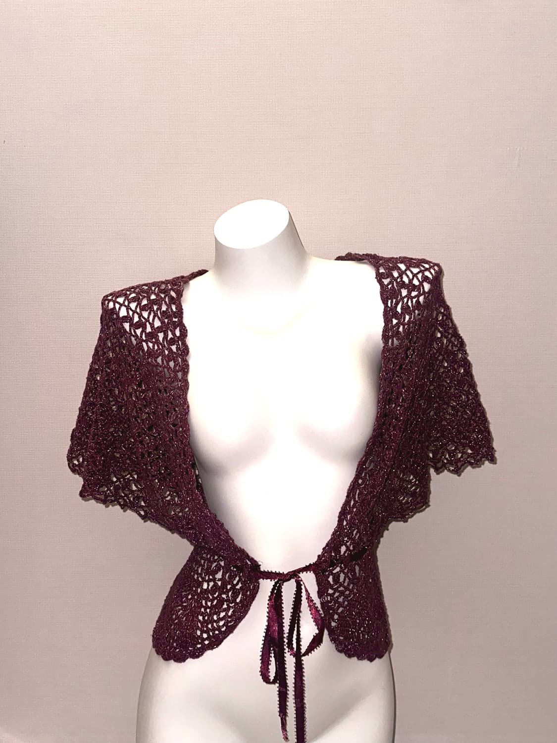 빈티지 크로쉐 글리터 버건디 가디건 상품이미지1