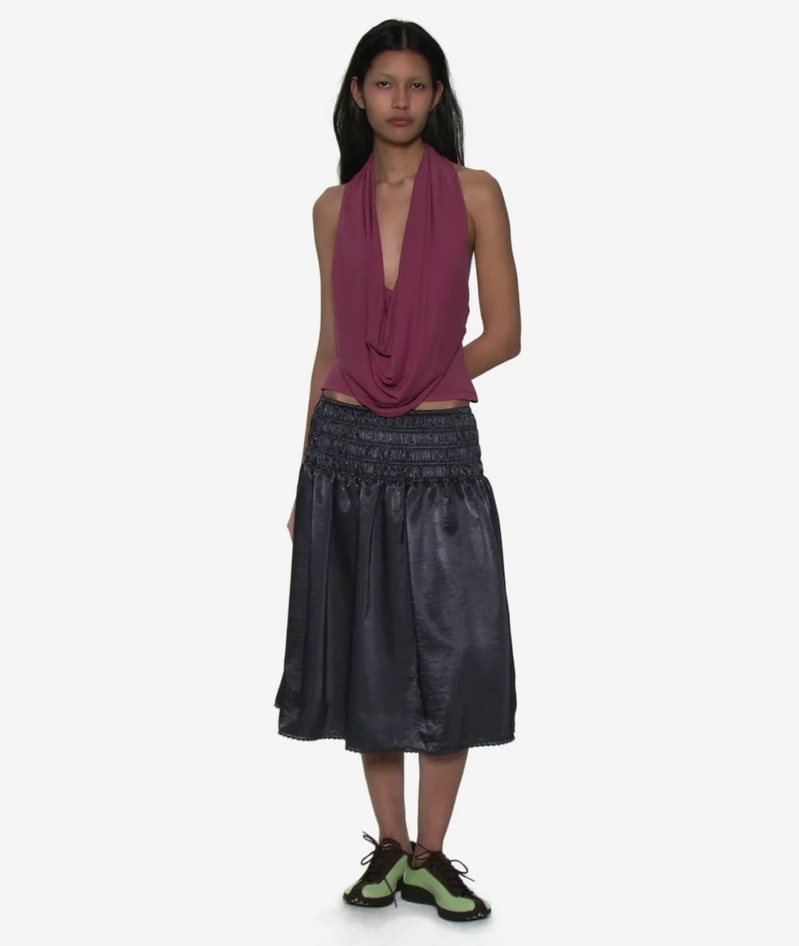 새상품)파르티멘토우먼 레이스 트림 스모킹 미디 스커트 차콜 상품이미지1