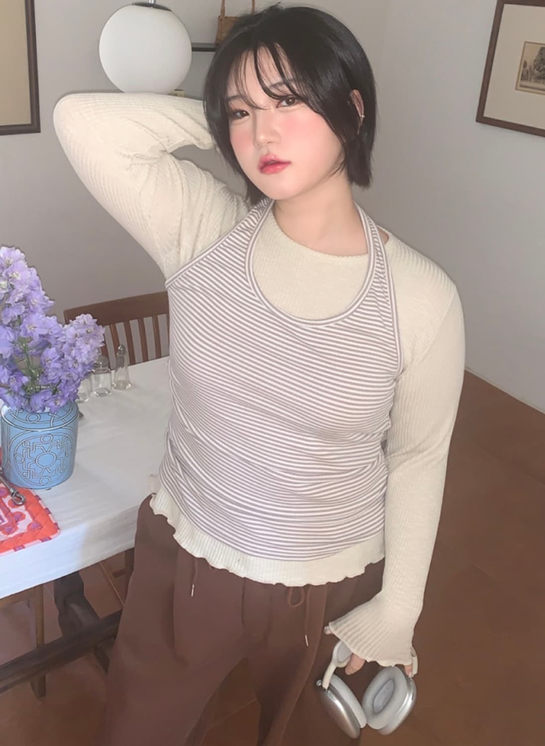 리치무드 요피 홀터넥 스트라이프 나시 모카 상품이미지4