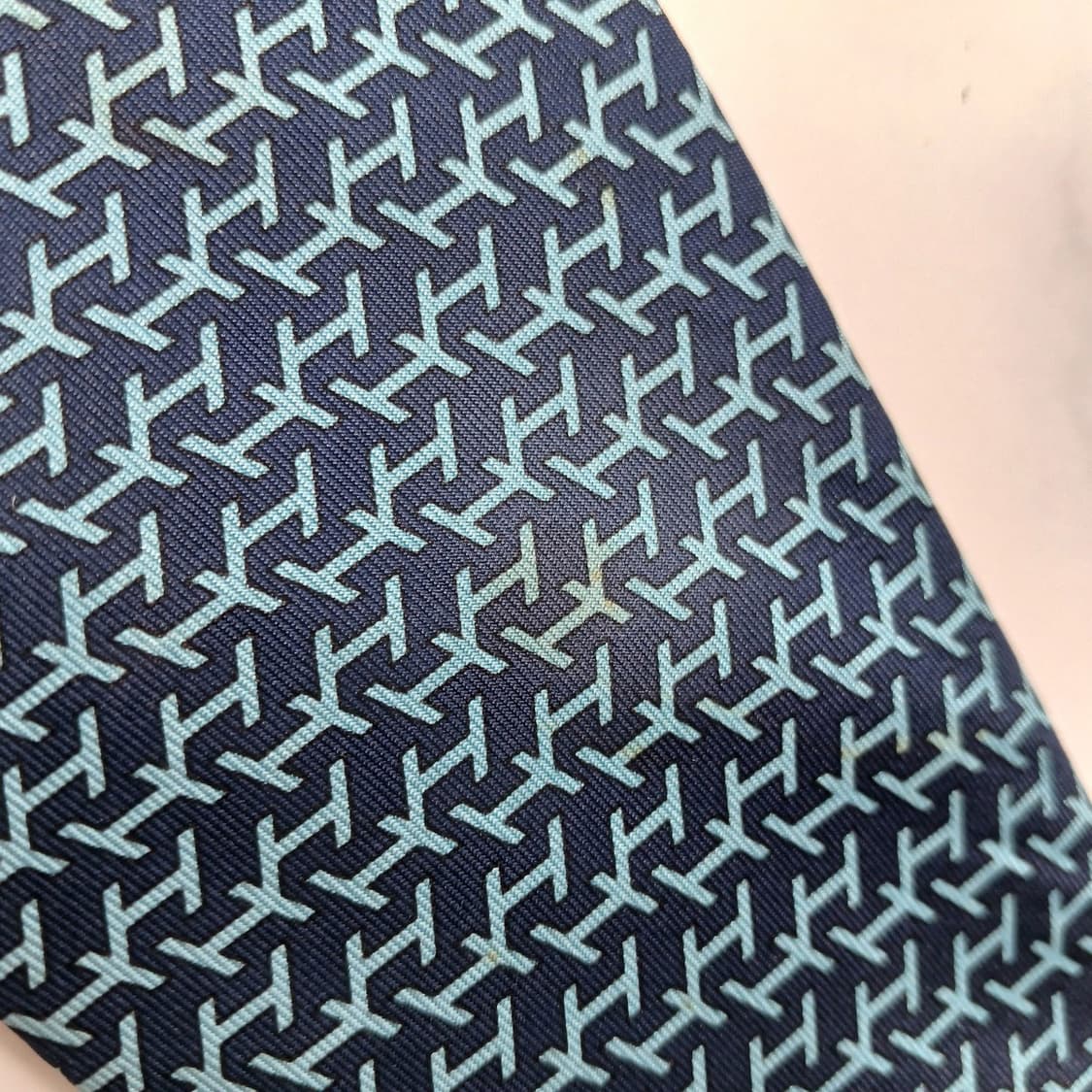 에르메스 실크 블루 H패턴 넥타이 9.4cm B등급 E752 상품이미지5