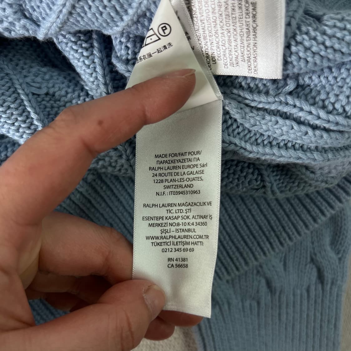 W 100 폴로랄프로렌 스카이블루 꽈배기 가디건 상품이미지6